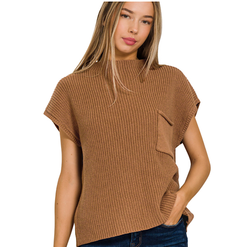 Deep Camel  Mock Neck Sweater