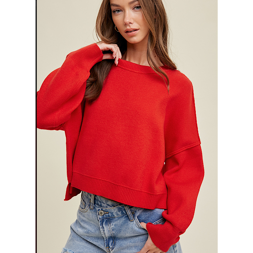 Red Relaxed Crop Sweater