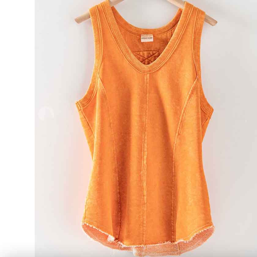 WASHED LOOSE FIT FRENCH TERRY RACERBACK V-NECK TANK top in orange