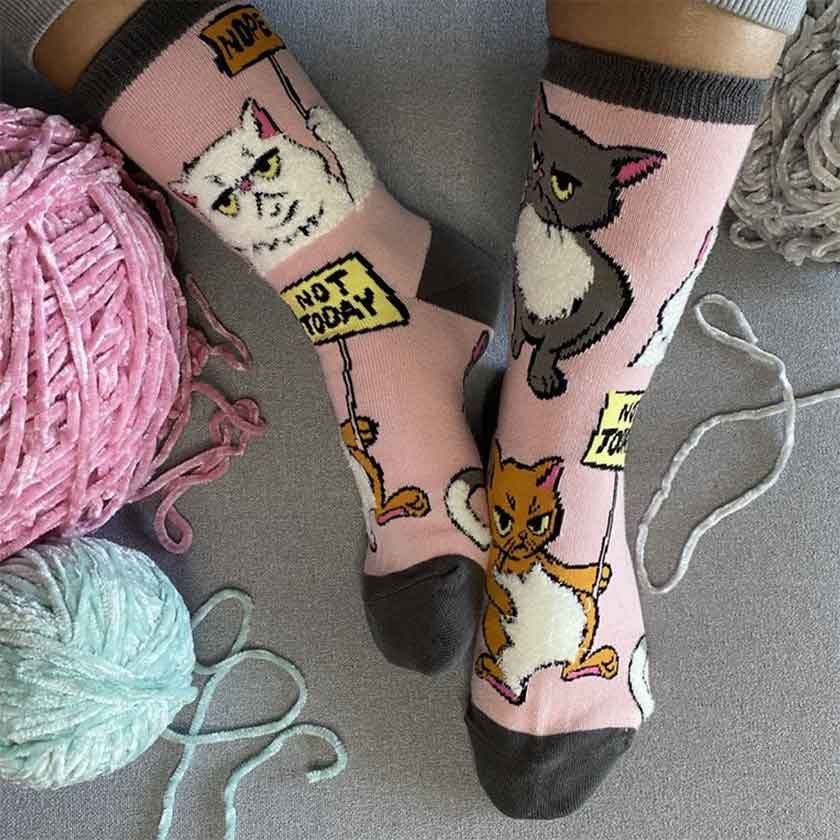 Not Today women's crew socks with cats