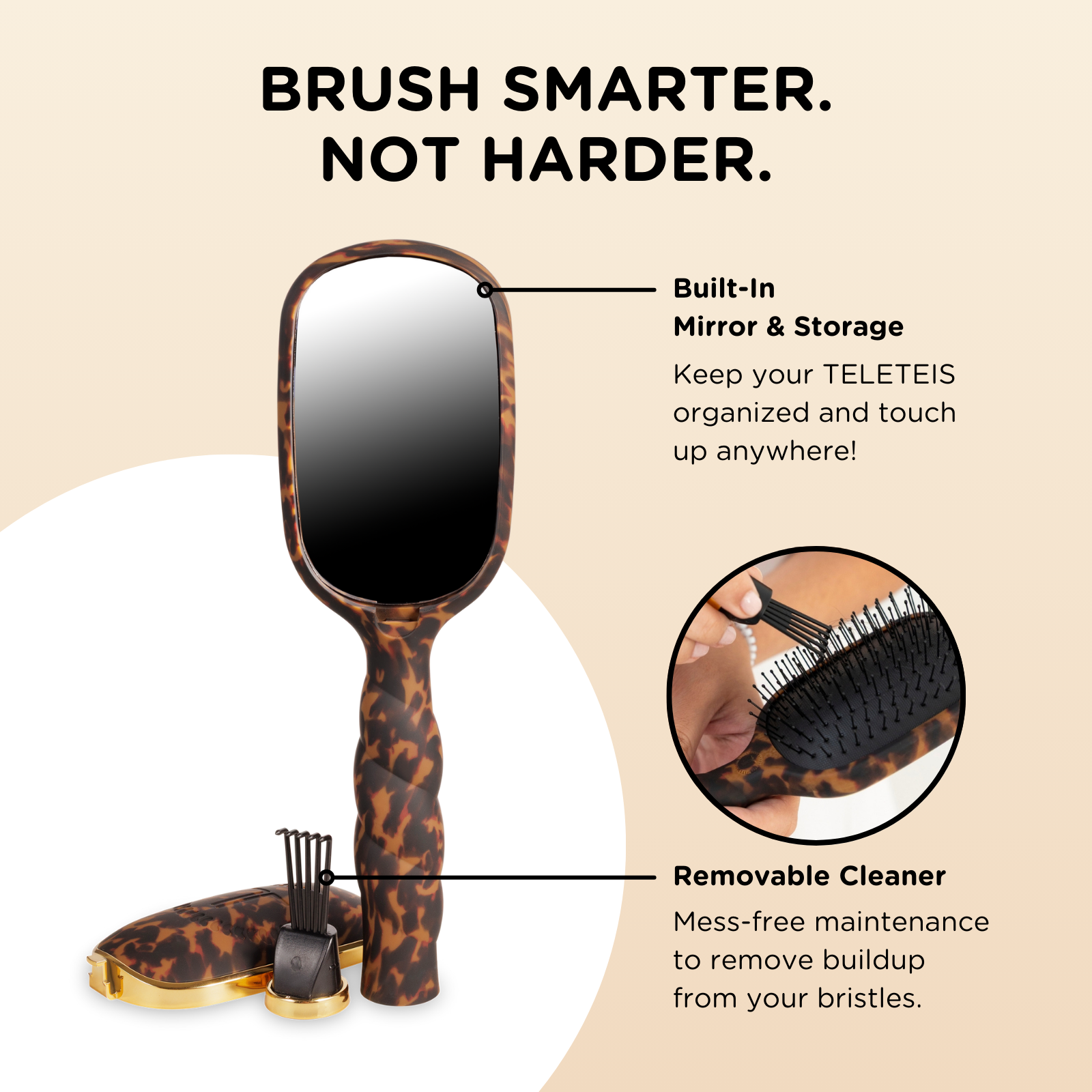 TELETIES - Detangler Hair Brush for Thick Hair - Tortoise