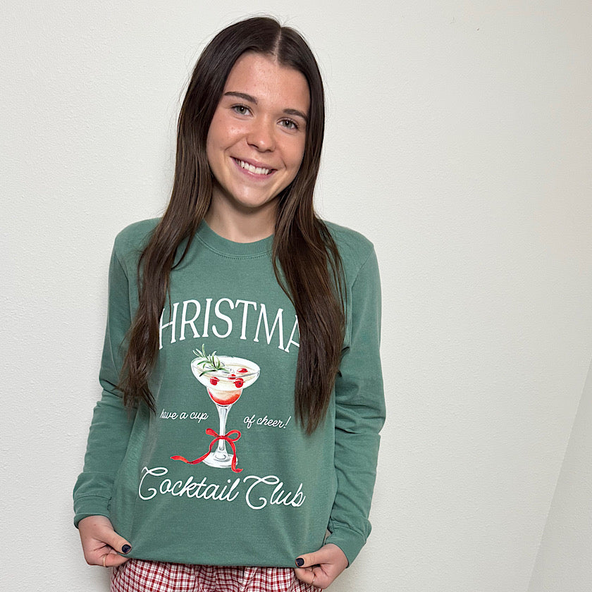 Green Christmas Cocktail Club Long Sleeve Tee
