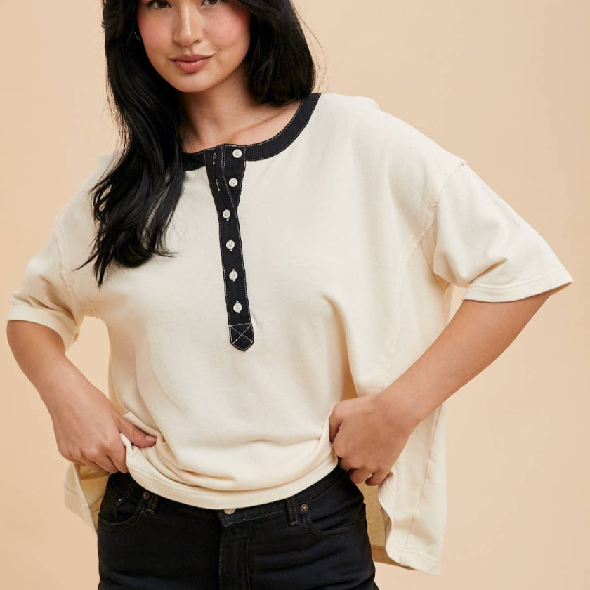 Vanilla Creme HENLEY RINGER TEE
