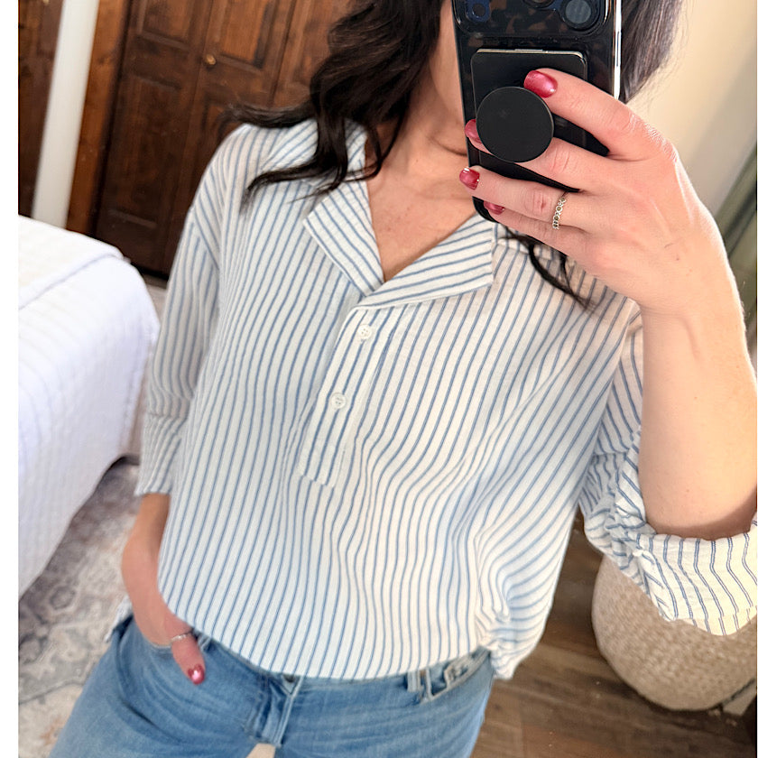 Navy Stripe Collared Blouse