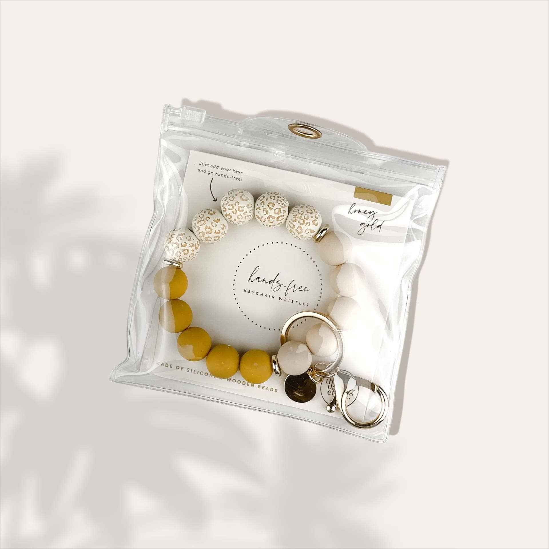 Hands-Free Silicone Beaded Keychain Wristlet - Honey Gold