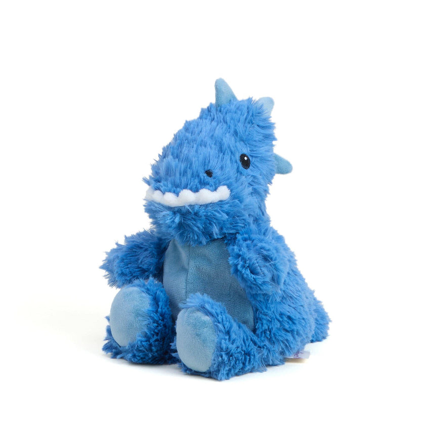 Blue plush dragon toy on a white background