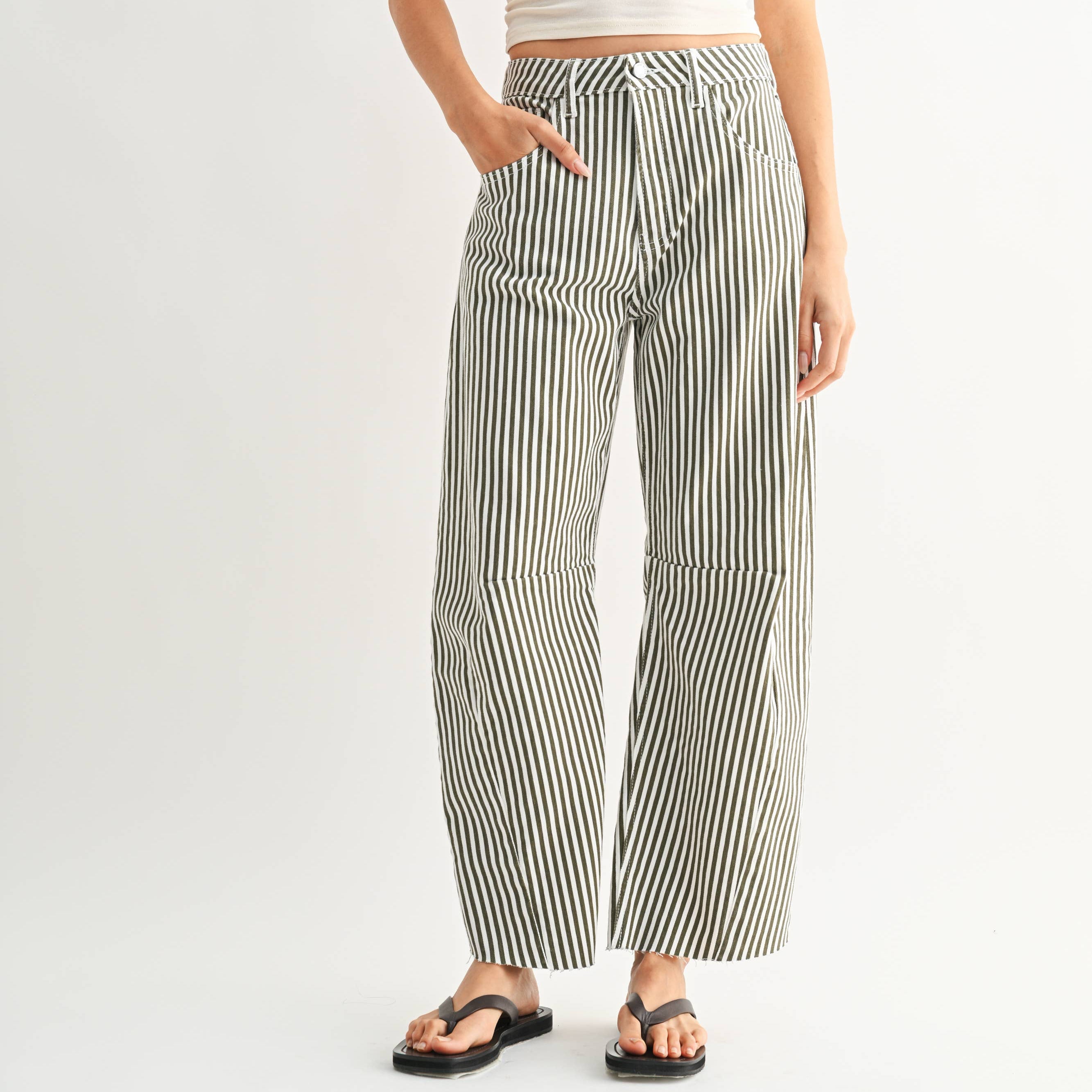 JUST BLACK DENIM Olive Stripe Barrel Jeans