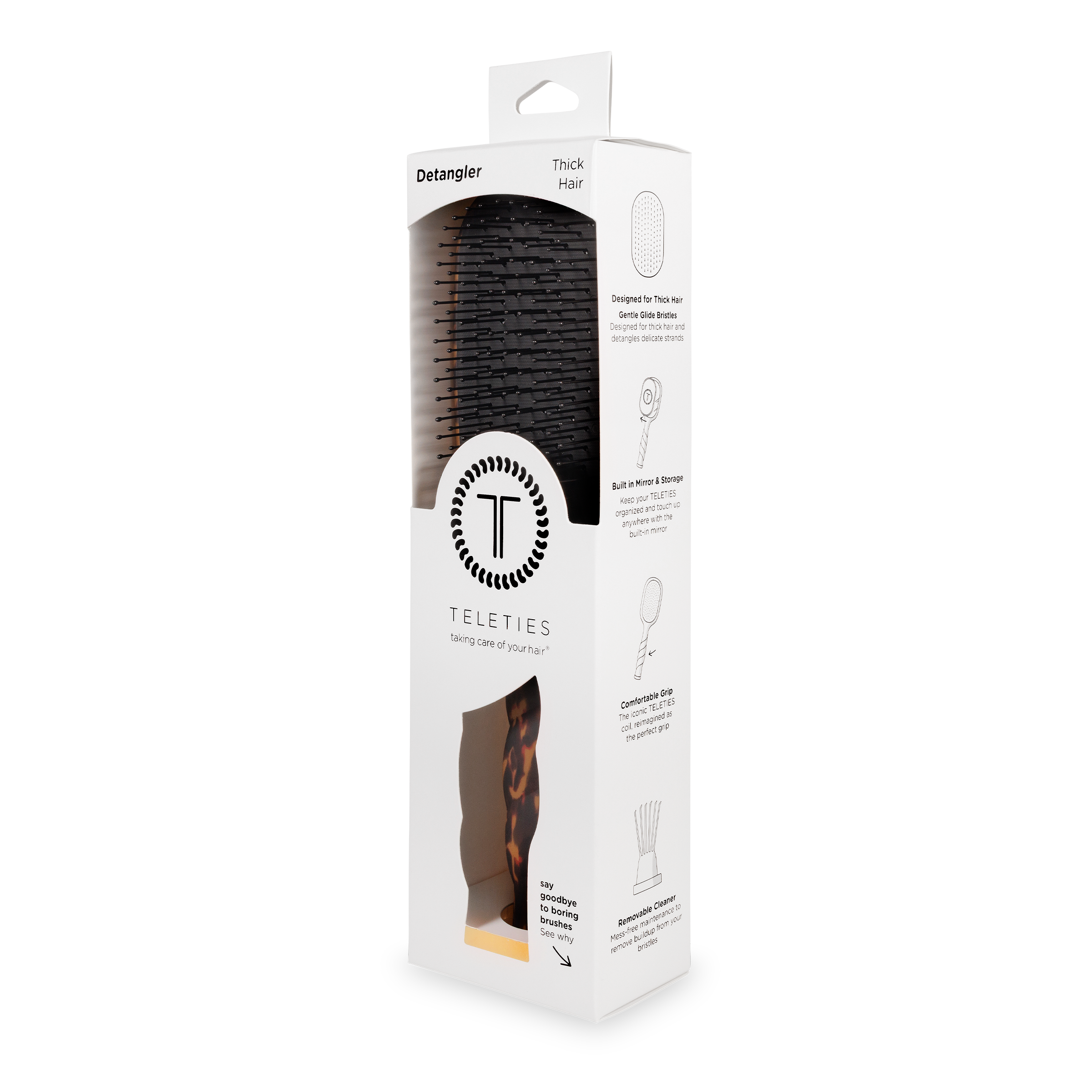 TELETIES - Detangler Hair Brush for Thick Hair - Tortoise