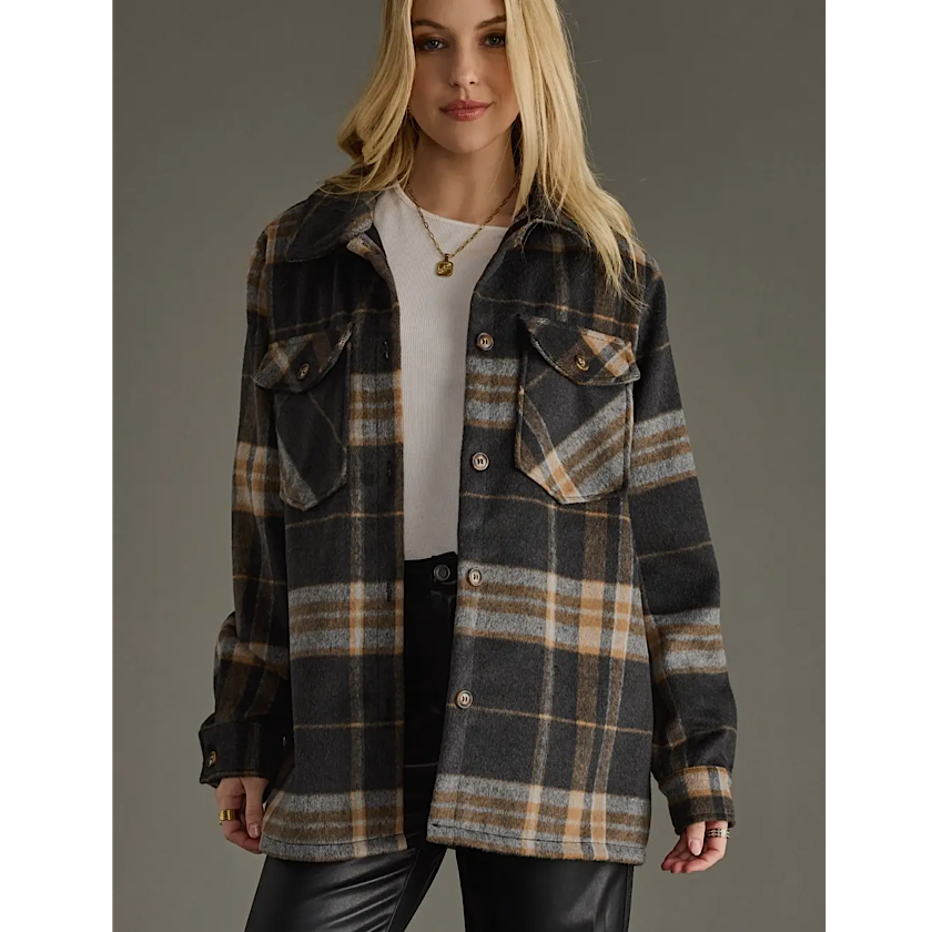 Black, Tan & Gray Plaid Jacket