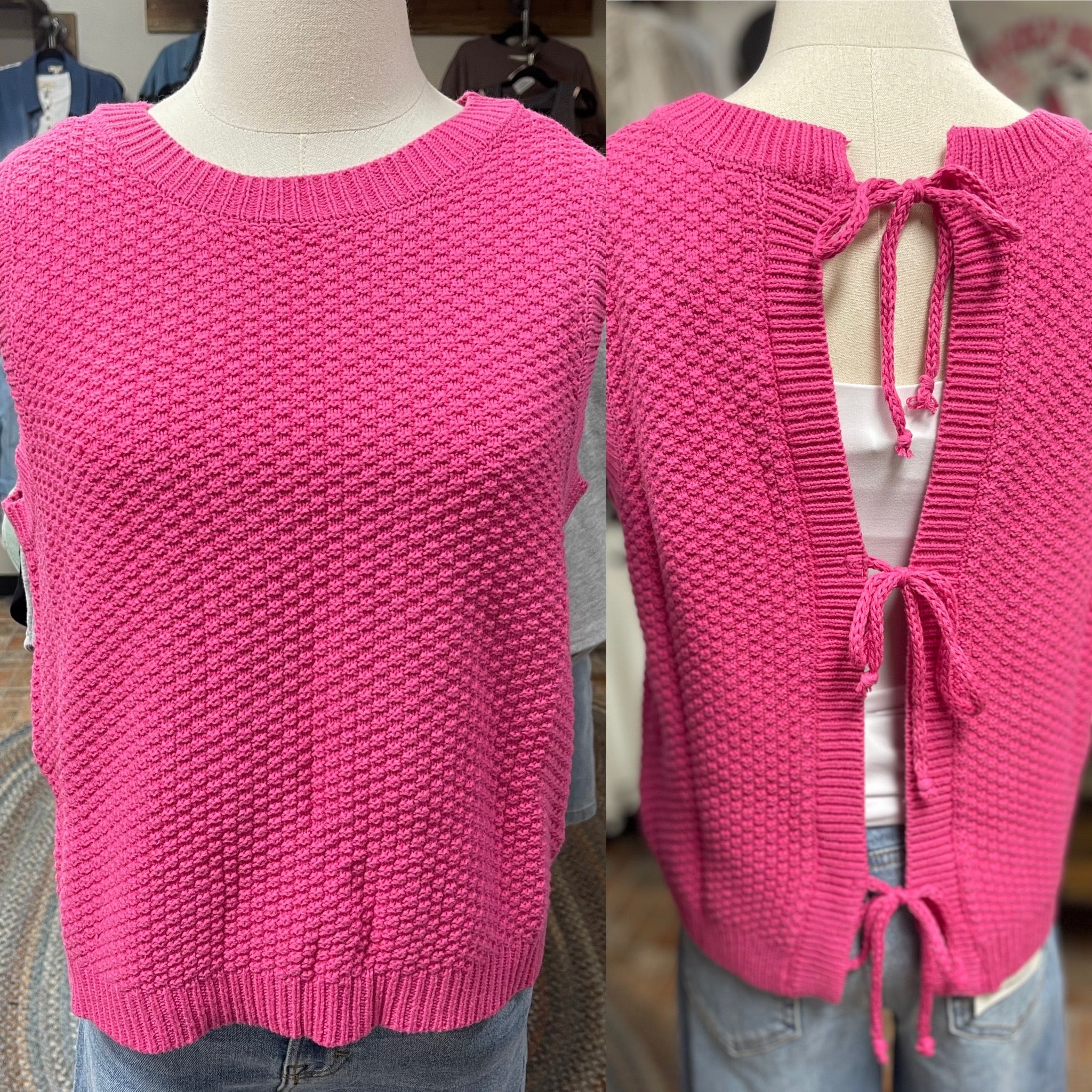 Fuchsia Back Tie Sweater Vest