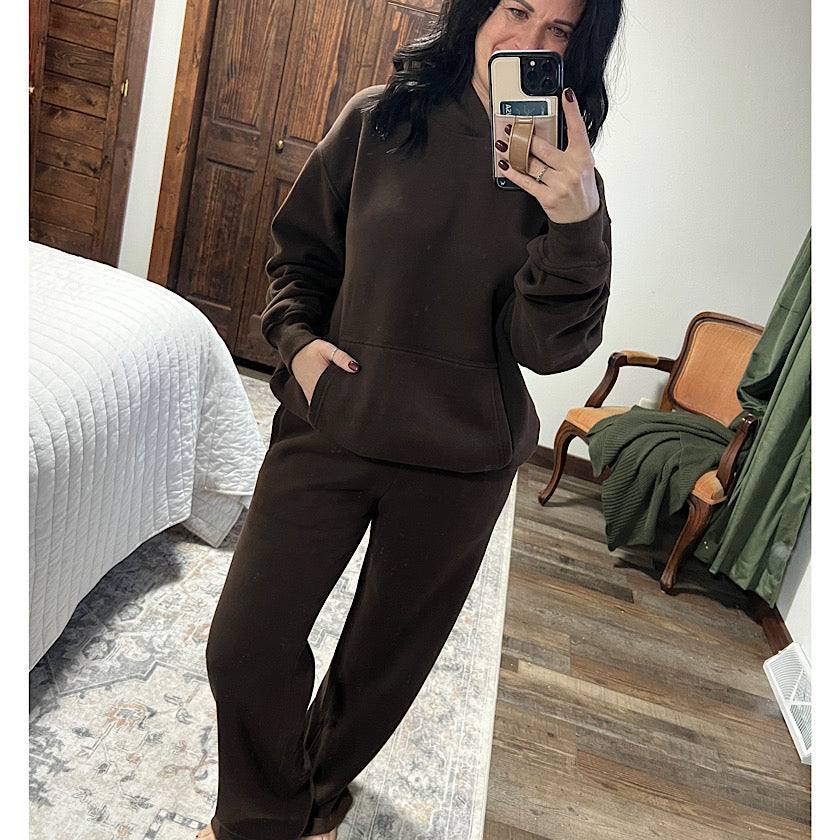 LANI Cloud Wide Leg Sweatpants: Dark Brown