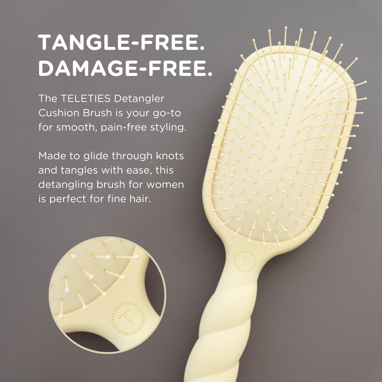 TELETIES - Detangler Hair Brush for Fine Hair - Tan