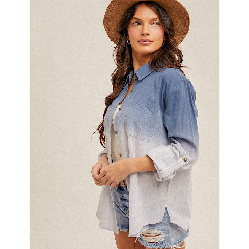 Denim Blue Dip Dye Button Down Shirt