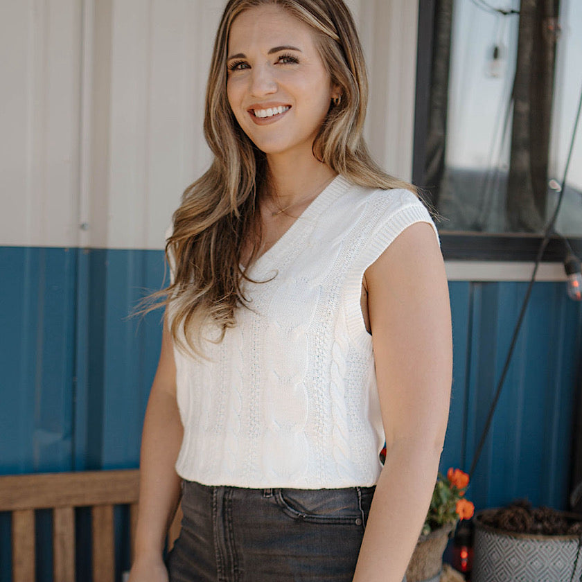 Harriet Sweater Vest in Coconut Milk by Thread & Supply