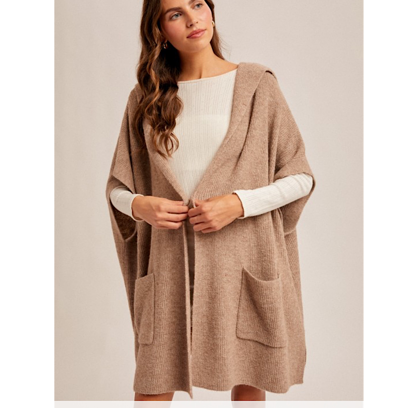 Mocha Hooded Sweater Poncho