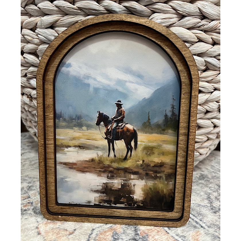 Arch Top Mountain Cowboy Framed Art