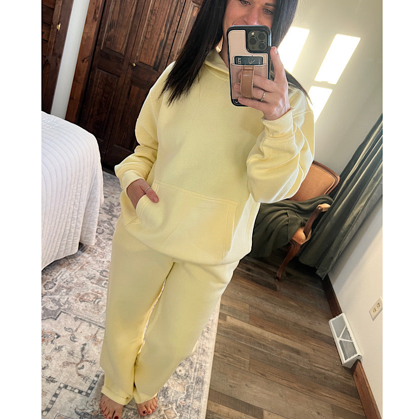 LANI Fleece Wide Leg Sweatpants-Pale Yellow