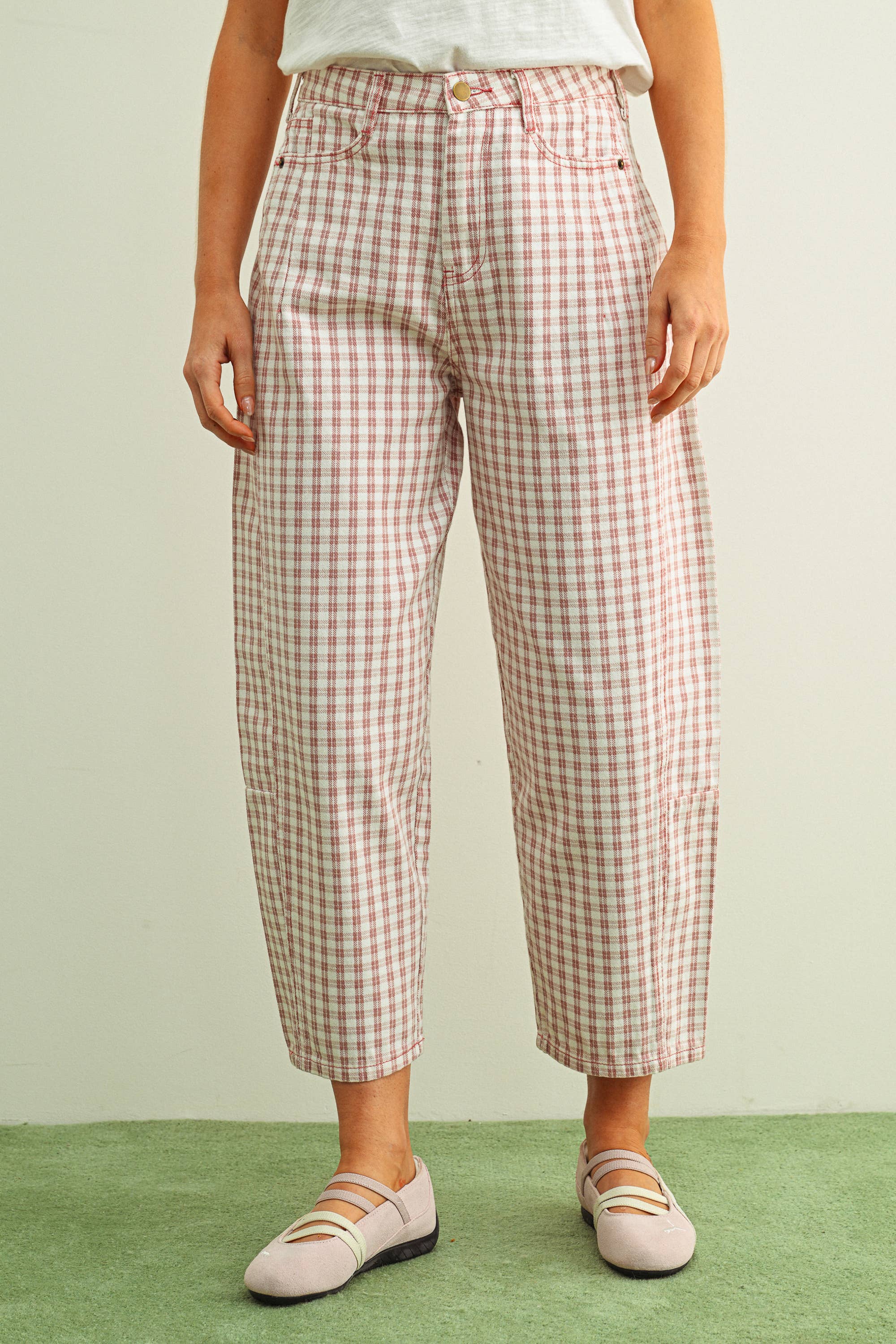Mini Checker Barrel Pants
