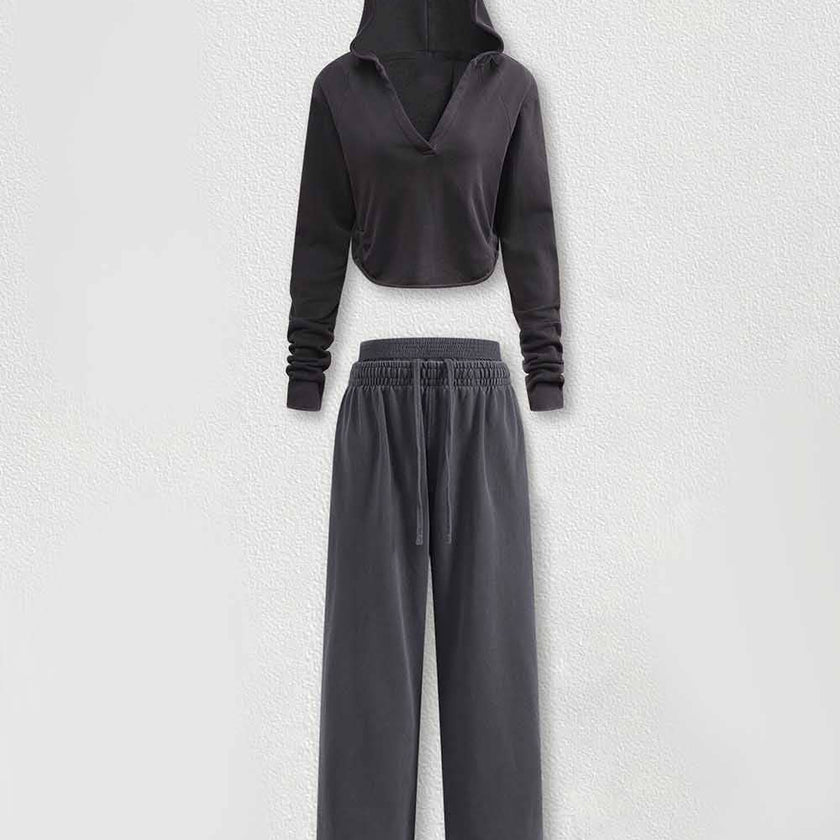 V Neck Hoodie Sweat Set