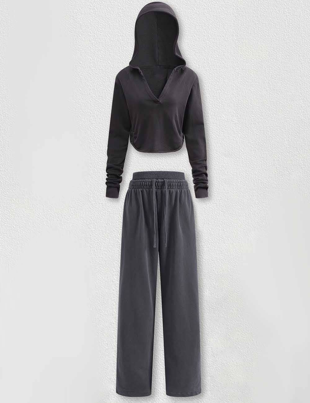 V Neck Hoodie Sweat Set