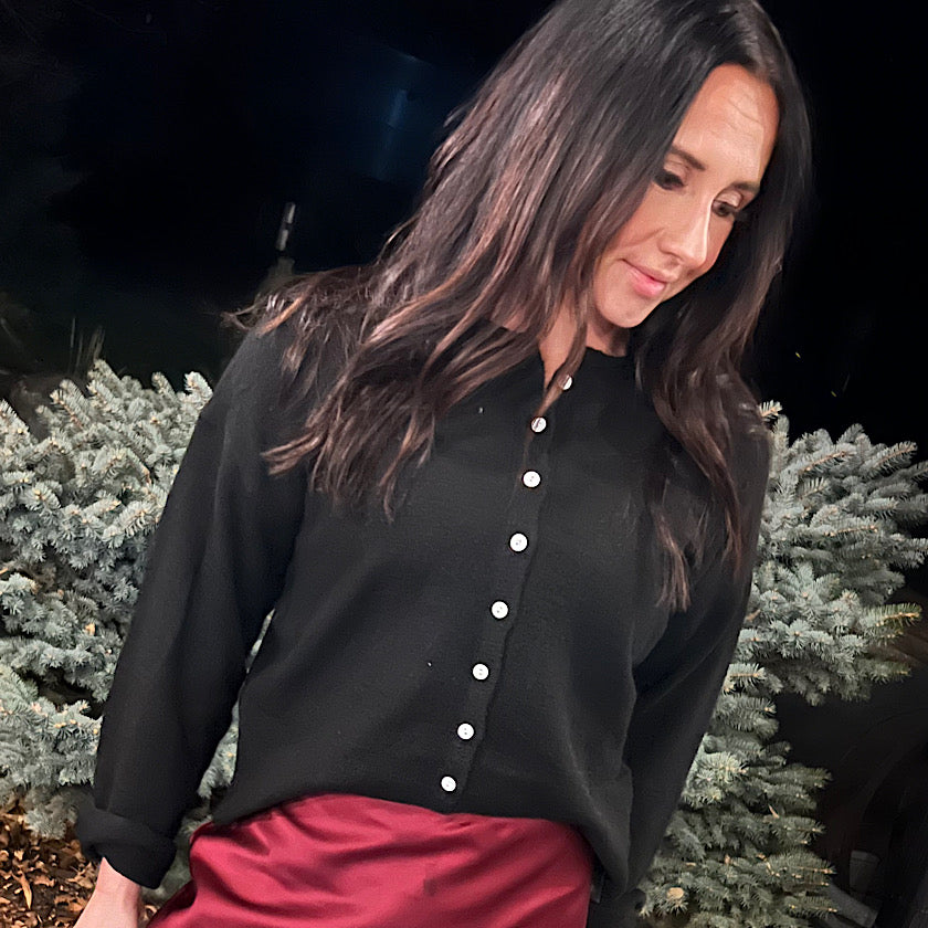 Button Down Cardigan Top in Black