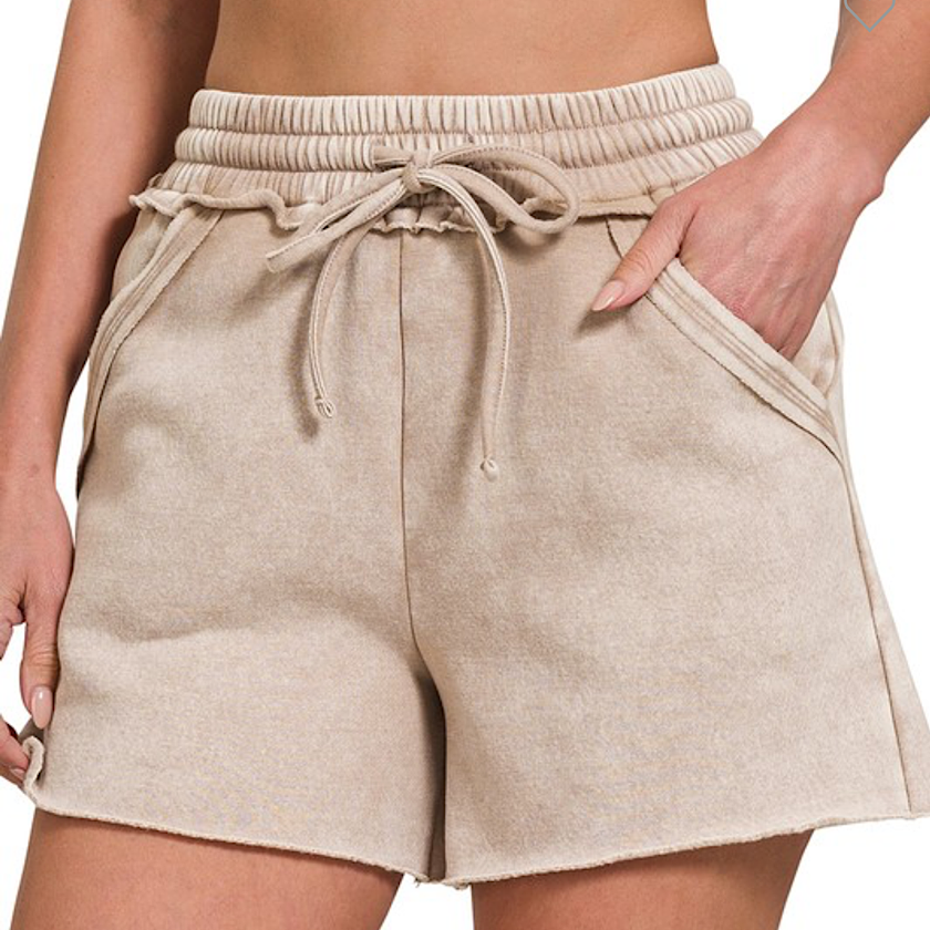 Drawstring Fleece Shorts-Ash Mocha