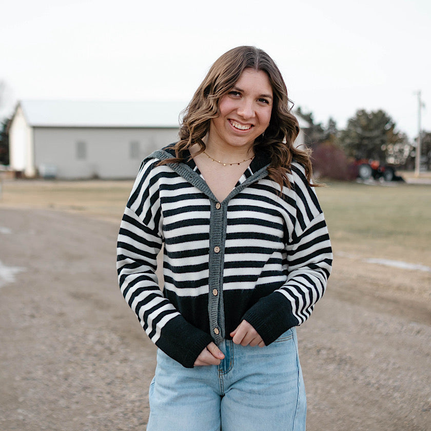 Black Striped Sailor Collar Sweater