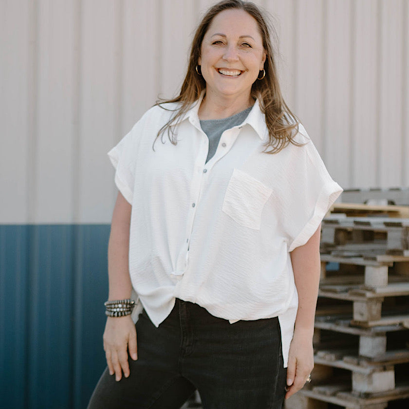 White Woven Air Flow Button Down