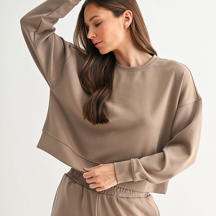 Luxe Sand Wash Rib Pullover in Silken Taupe
