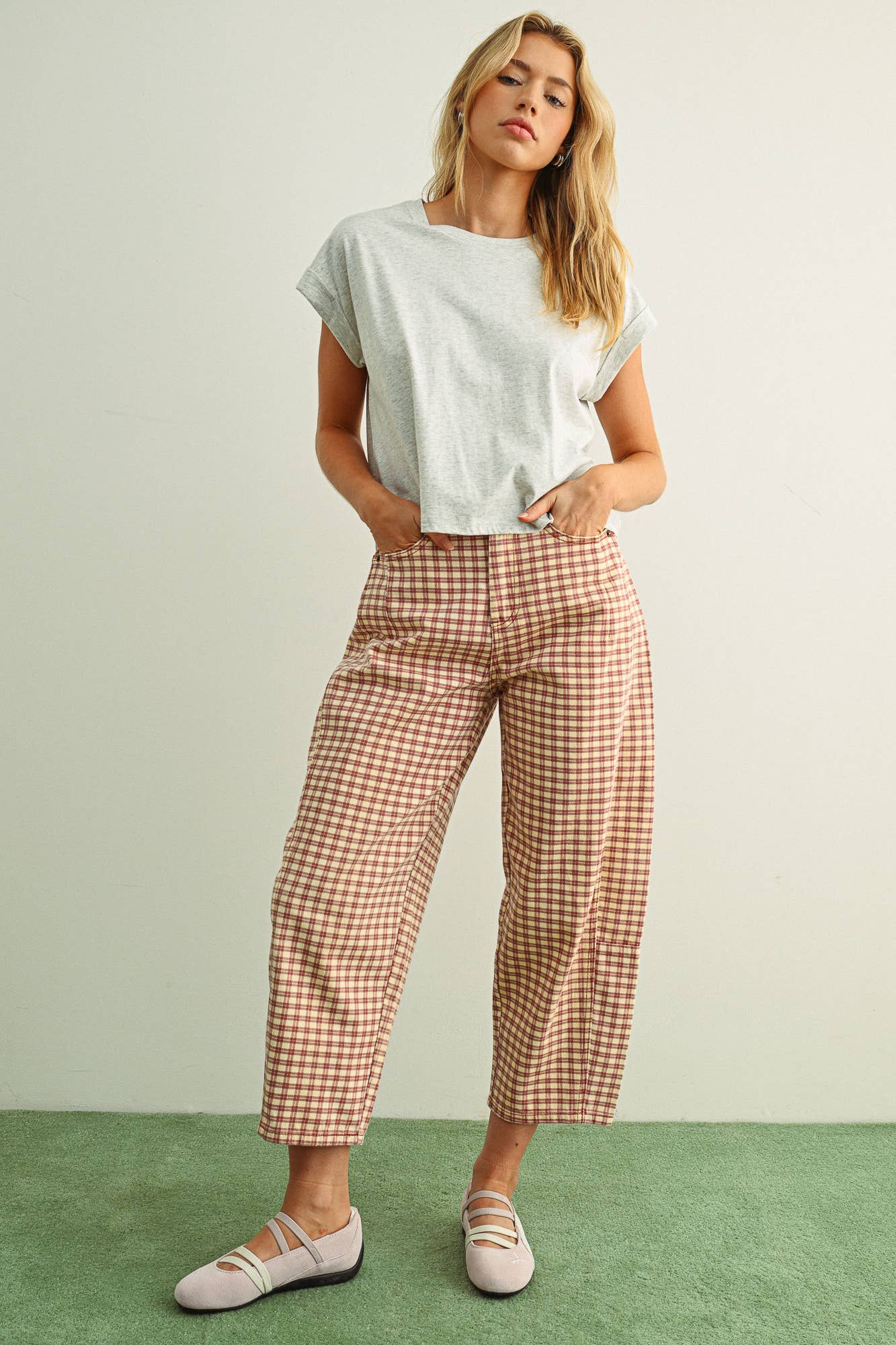 Mini Checker Barrel Pants