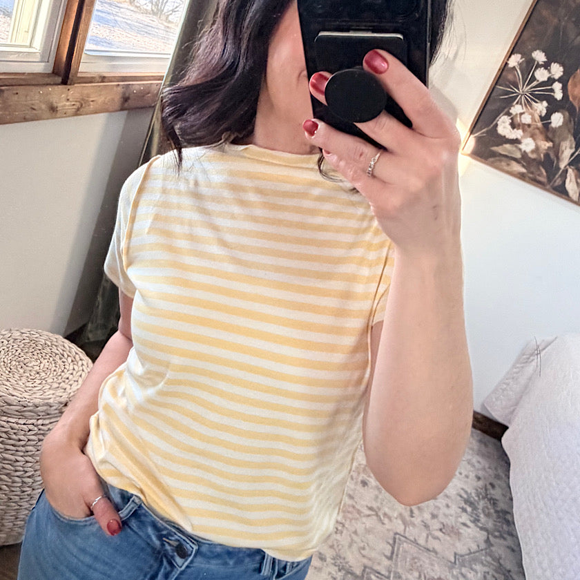 Lemon Creme Stripe Mock Neck