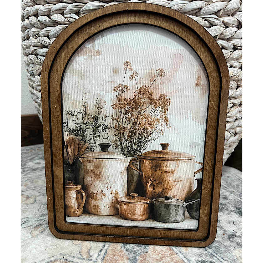Arch Top Copper Pots Framed Art