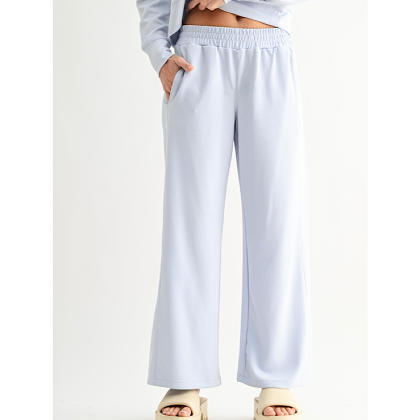Luxe Sand Wash Rib Wide Pants in Halogen Blue