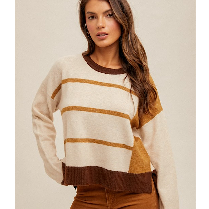 Oat Caramel Color Block Sweater