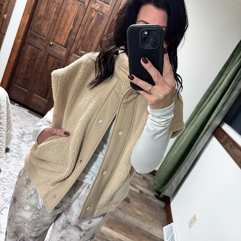 Taupe Oversized Sherpa Vest