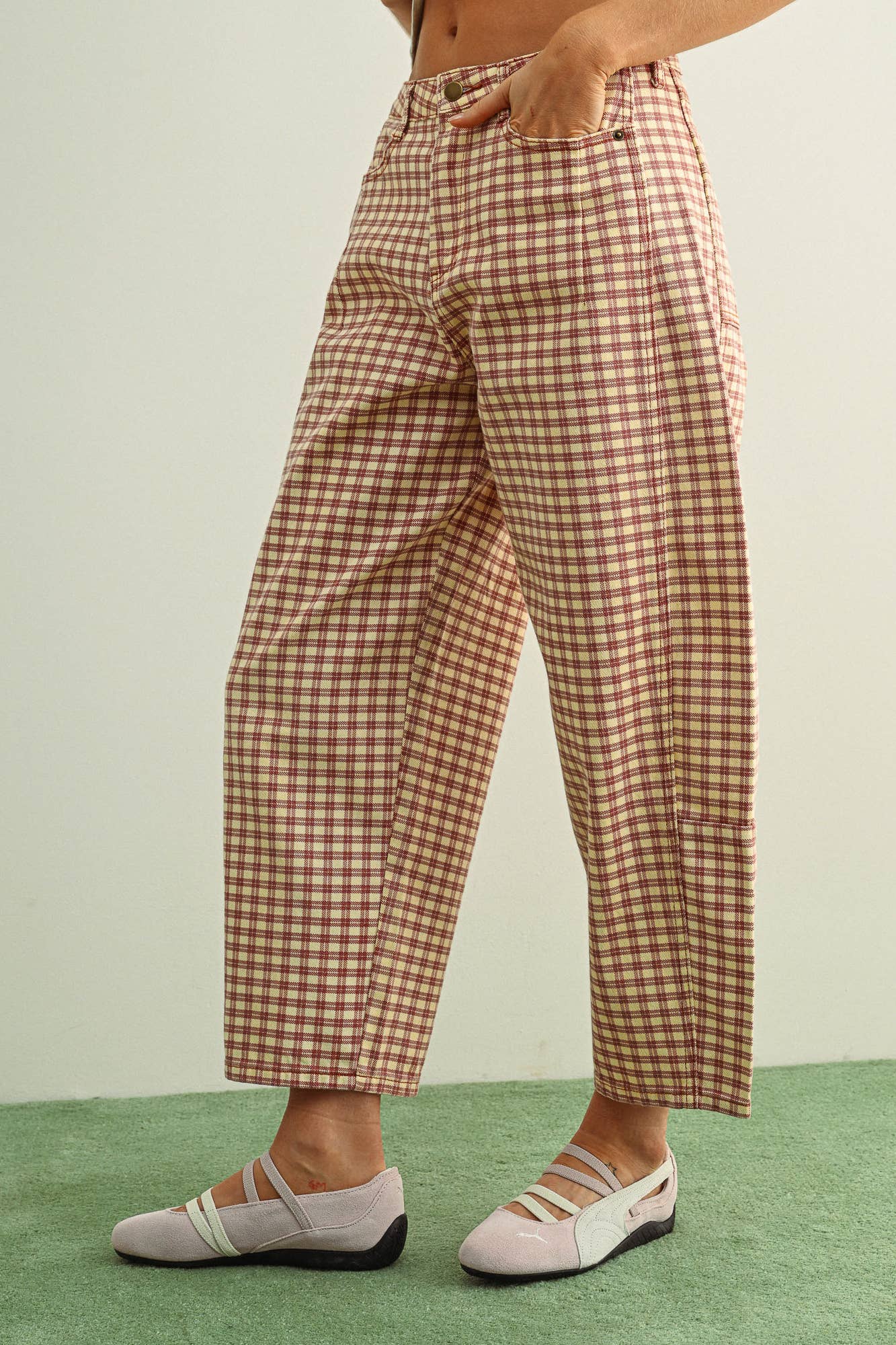 Mini Checker Barrel Pants