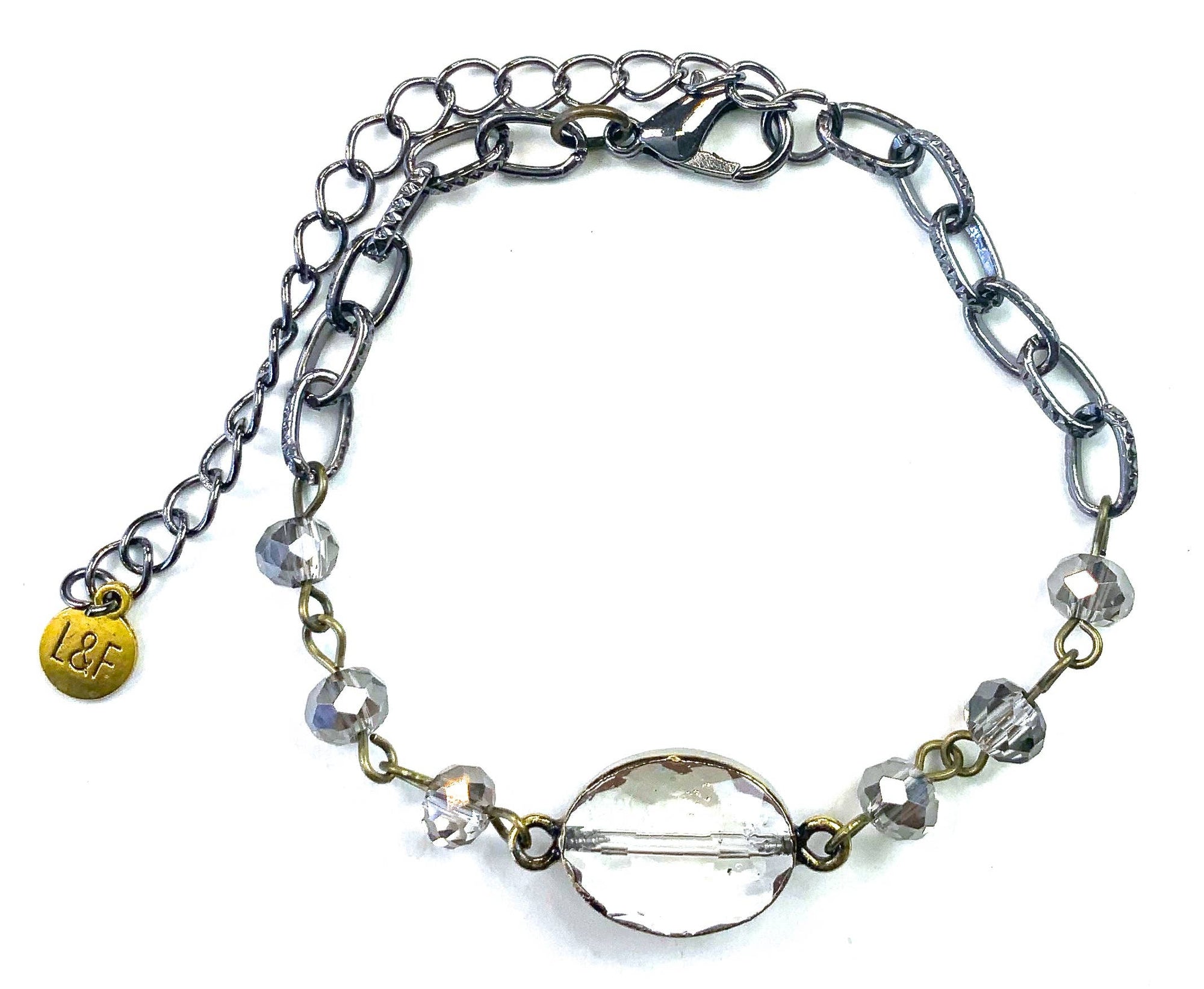 Rosaried & Edged On Chain/Grey Bracelet