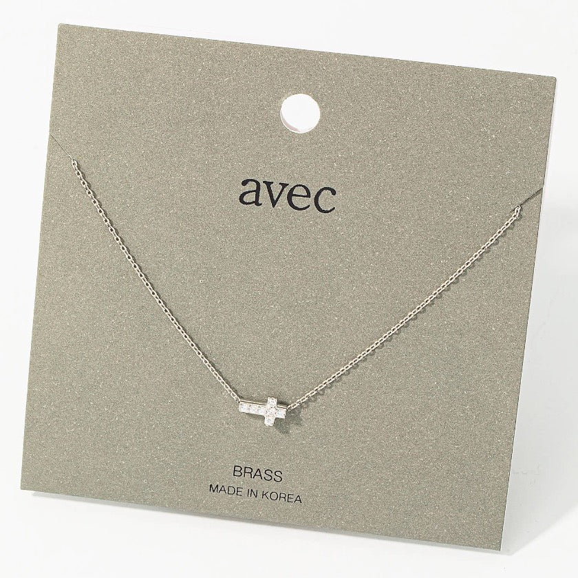 Dainty Chain Mini Pave Cross Necklace - Silver