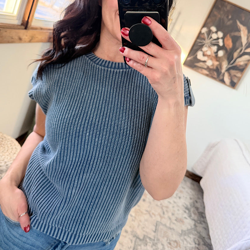 Indigo Acid Wash Back Button Top