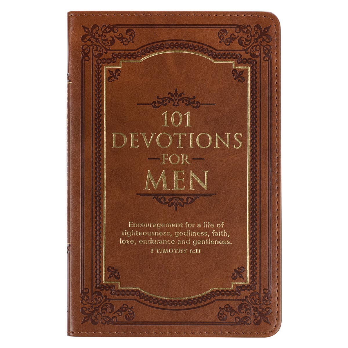 Christian Art Gifts - 101 Devotions for Men  Tawny Brown Faux Leather Devotional -
