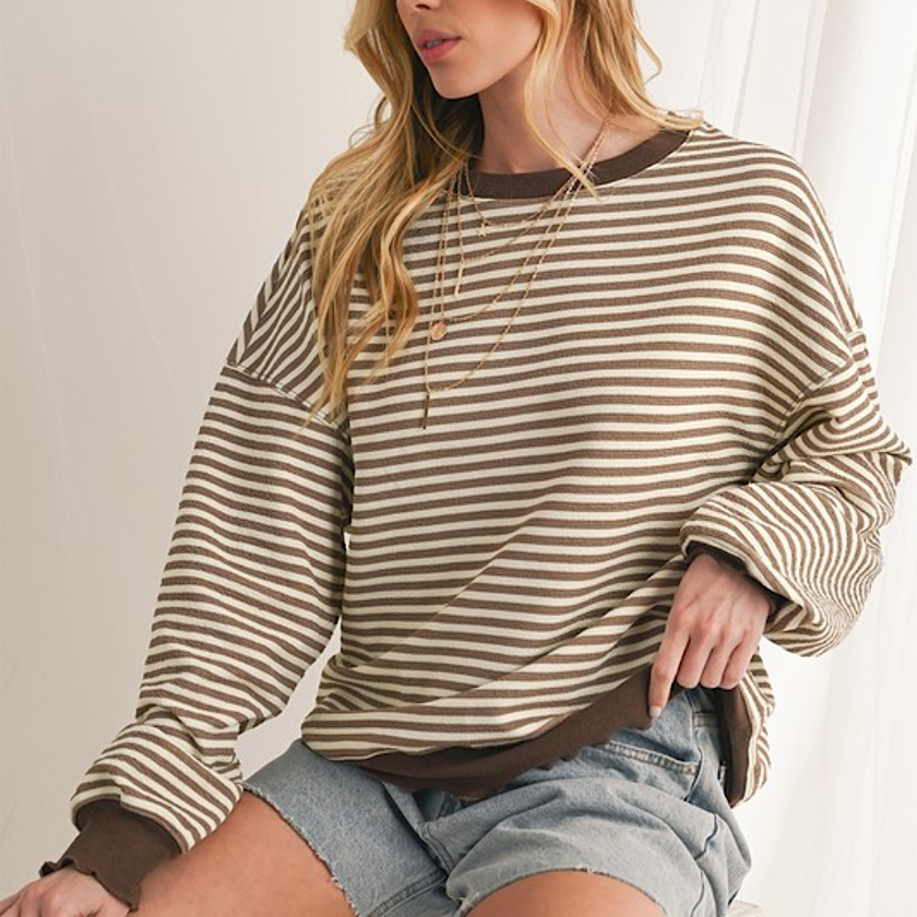 Brown Stripe Long Sleeve Top