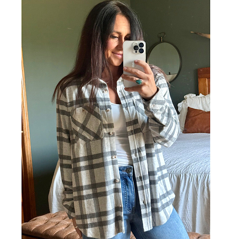 Lt Gray & Charcoal Button Up