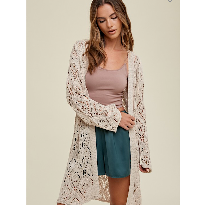Natural Crochet Maxi Cardigan