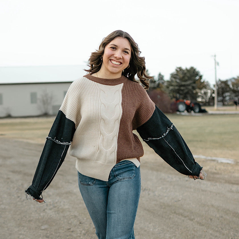 Leopard Denim Sleeve Sweater