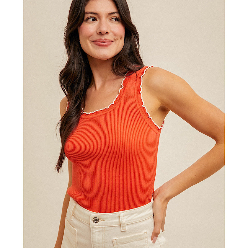 Tomato Red Ribbed Sweater Tank