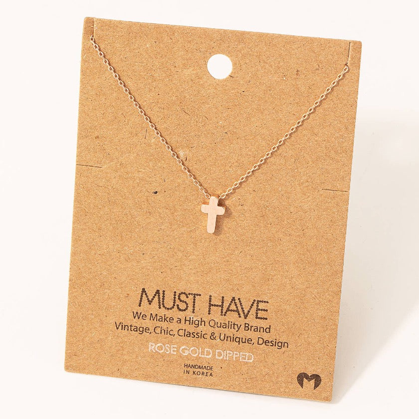 Dainty Mini Cross Pendant Necklace: Rose Gold