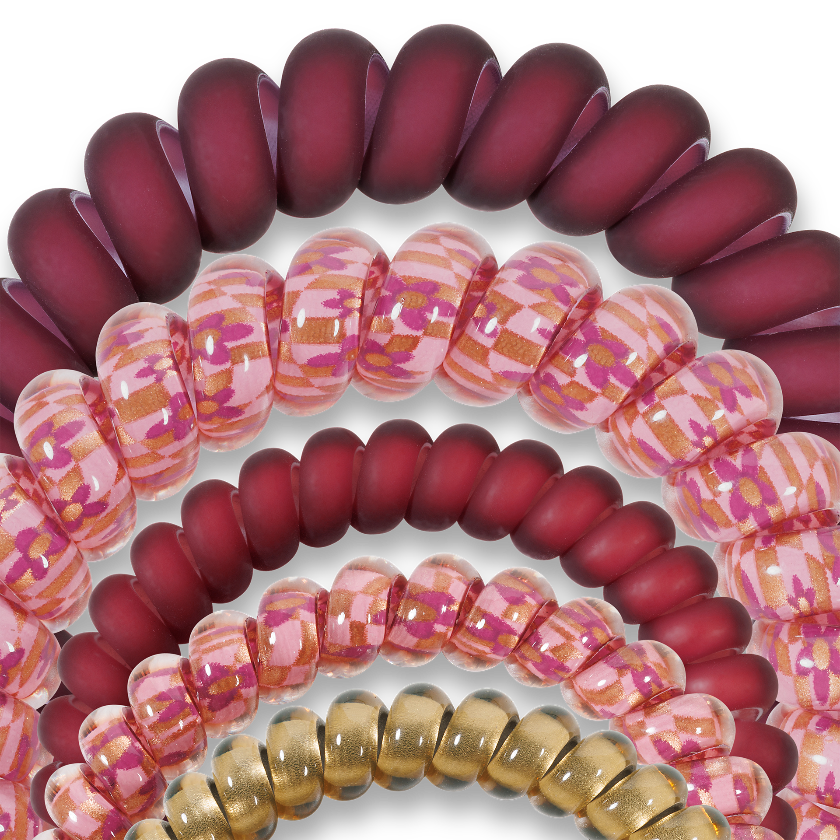 TELETIES - Spiral Hair Coils | Mixed Pack | Burgundy Bliss Hair Ties