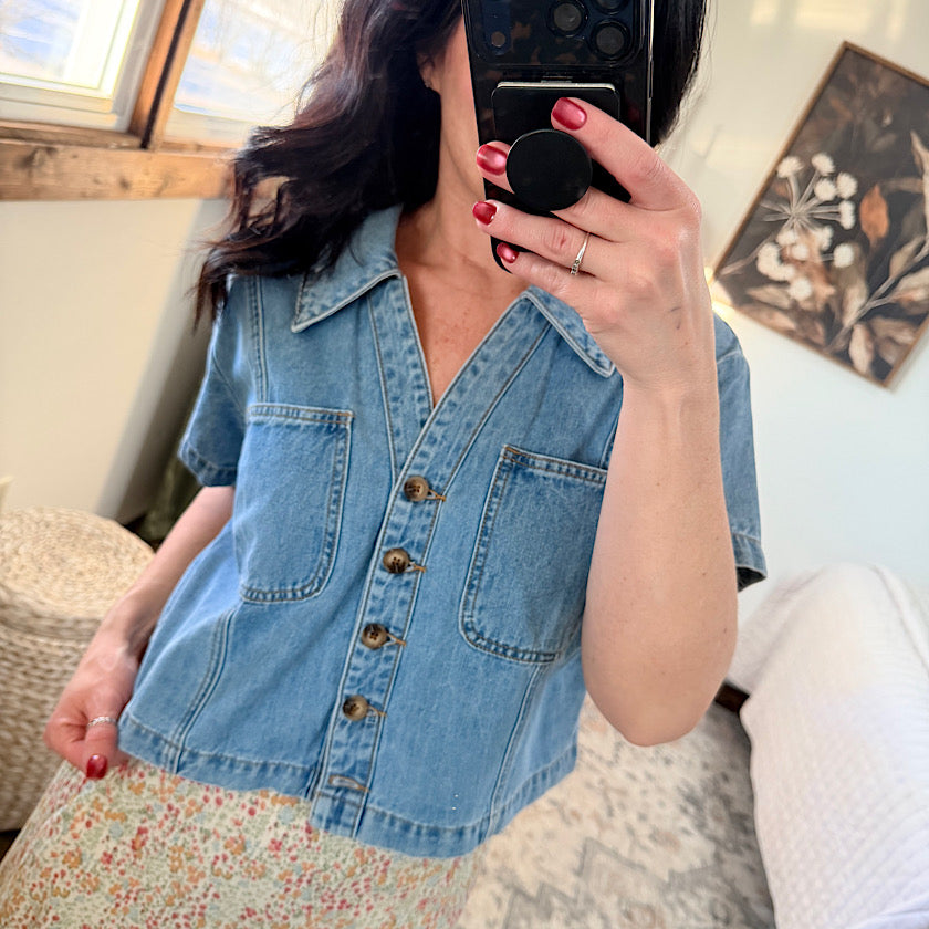 Denim Button Up Cropped Shirt