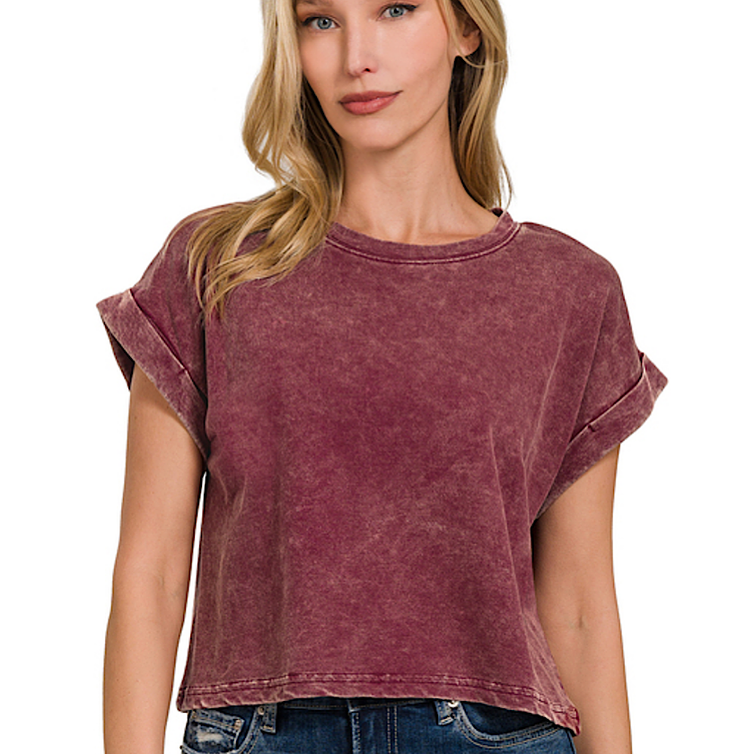 Cabernet French Terry Raw Edge Top