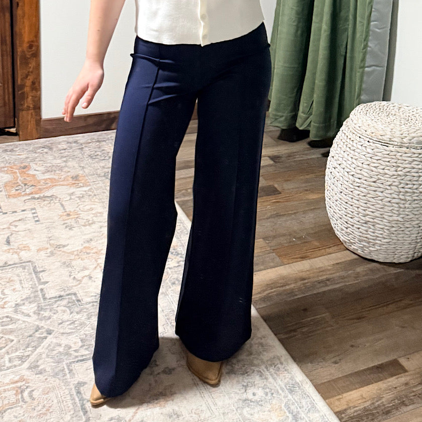 Navy Wide Leg Ponte Pant